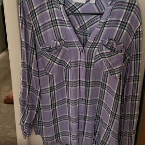 Purple Plaid Button-Up Shirt Jr. teen